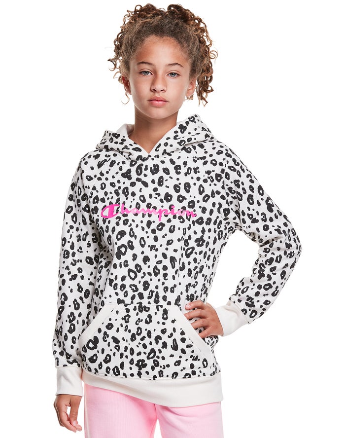 Champion Hoodie Meisjes - Zwart/Wit - Fleece Raglan Leopard Print ( 689143-TLS )